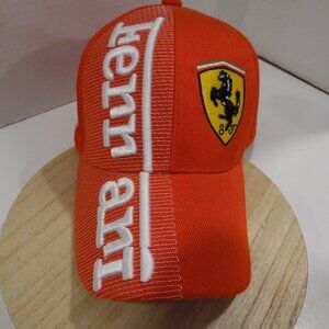 Ferrari Adult One Size Adjustable Hat with hook & loop closure Super Bright Red
